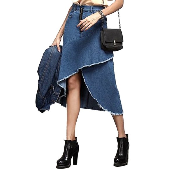 REBORN Indigo Asymmetrical Raw-Hem High-Waisted Skirt 3X - Picture 1 of 9